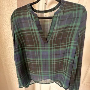 Semi sheer Black Watch plaid blouse
